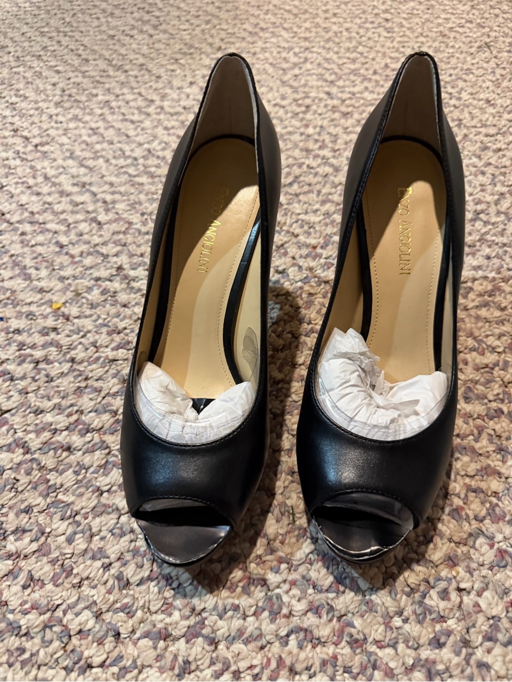 Franco Sarto Black Peep-Toe Leather Pumps